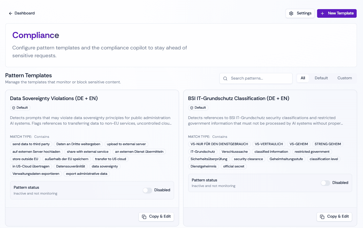 oneAI compliance pattern templates