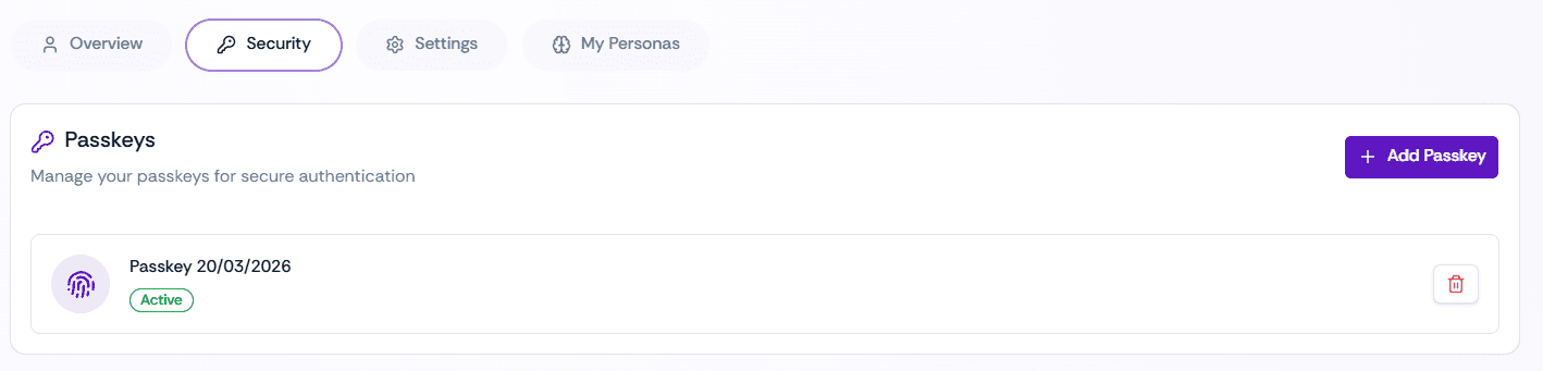 oneAI passkey management